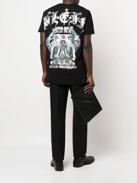 Raštuotas trumpas marškinėliai Philipp Plein juoda