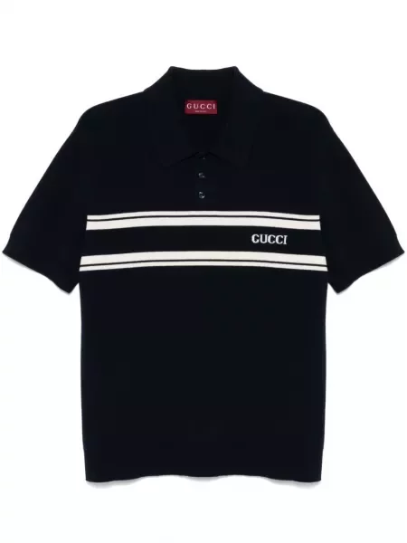 Tricou polo Gucci din jacard cu autograf albastru