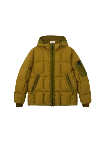 Kurtka puchowa Stone Island z kapturem z kamieniami zielona