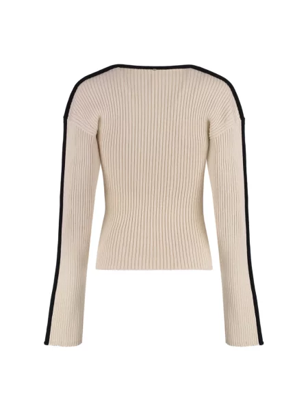 Sweter Sportmax żakardowy z kołnierzem beżowy