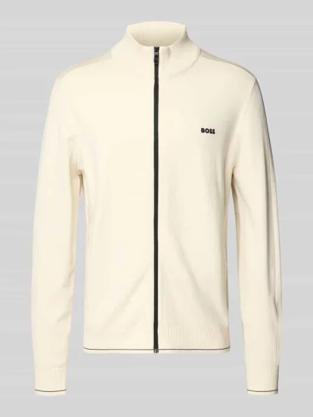 Kardigan rozpinany krój regular fit z mieszanki model „KN_LEAGUE FZ” Boss Green beżowy