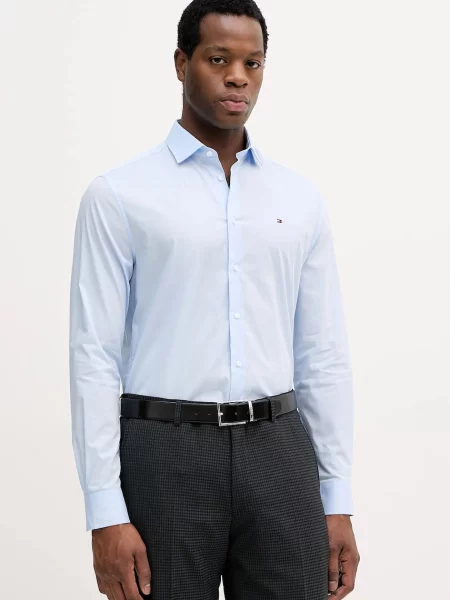 Tommy Hilfiger koszula slim z kołnierzykiem włoskim niebieski