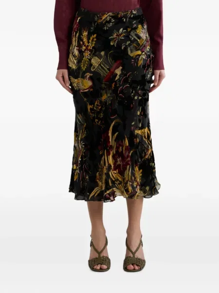 Fustă midi Etro de mătase cu model floral negru