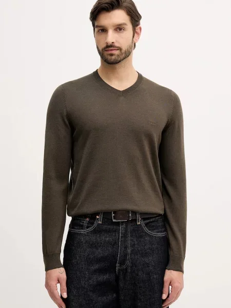 Вълнен пуловер BOSS Baram-L зелено