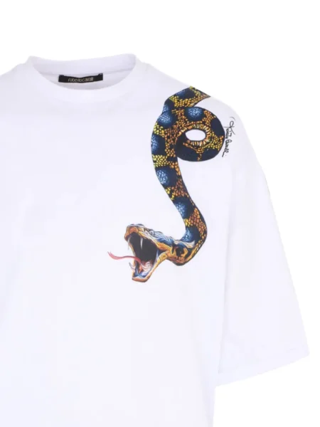 Tricou Roberto Cavalli cu imagine cu model piele de șarpe alb