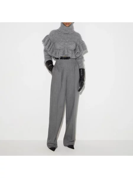 Dzianinowy sweter z golfem Elisabetta Franchi z falbankami do golfa szary