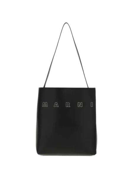 Geantă shopper Marni cu broderie din piele negru