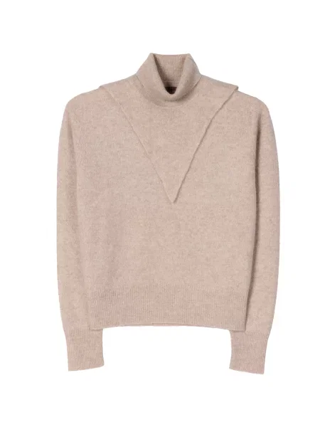 GOBI Cashmere Pulover Women's Dual-Collar Cashmere Sweater deschis bej