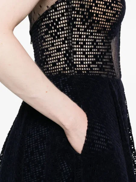Rochie mini Gemy Maalouf cu decolteu în V plasă de costum albastru
