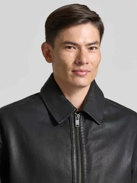 Kurtka skórzana w kroju regular fit z naturalnej skóry koziej model JOSUAL' Boss Orange czarna