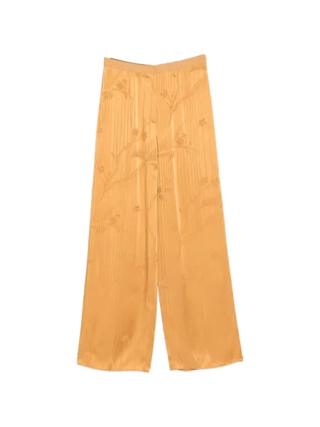 Pantaloni Forte_forte cu model floral din jacard galben