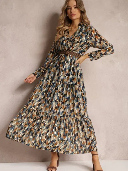 Rochie bleumarin Bancroft cu imprimeu strălucitor
