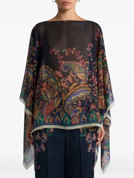 Poncho Etro de mătase cu model floral cu imagine negru