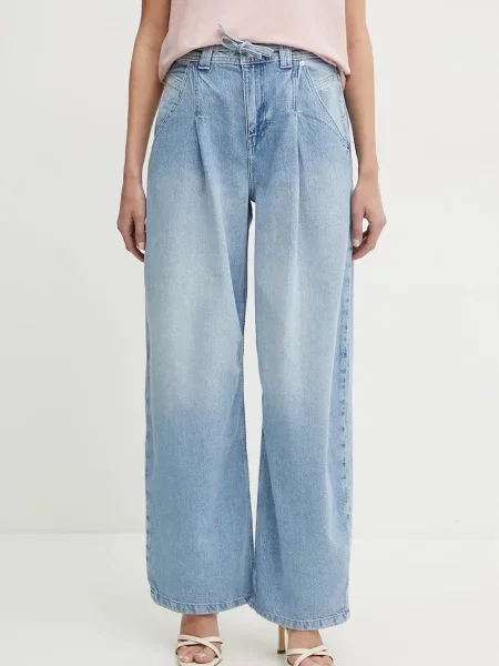 Дънки BOSS Orange с висока талия синьо