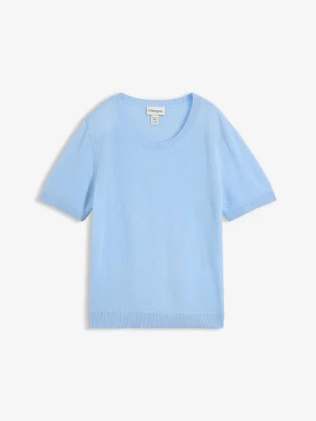 Sweter z krótkim rękawem z czystego kaszmiru zgodnego ze standardem Good Cashmere Standard® niebieski