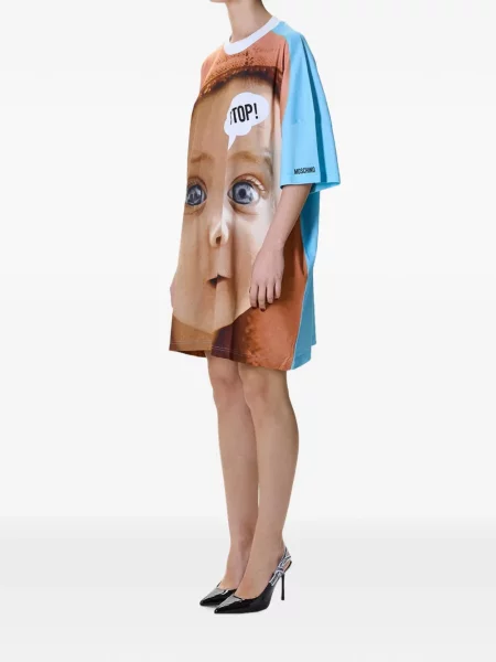 Rochie tip cămașă Moschino cu imagine albastru