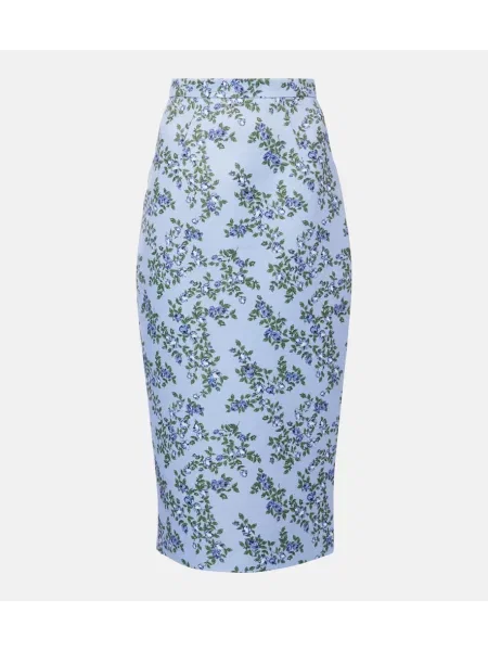 Fustă midi Emilia Wickstead cu model floral până la genunchi albastru
