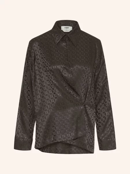 Fendi Bluzka Camicia Chess Z Jedwabiu braun