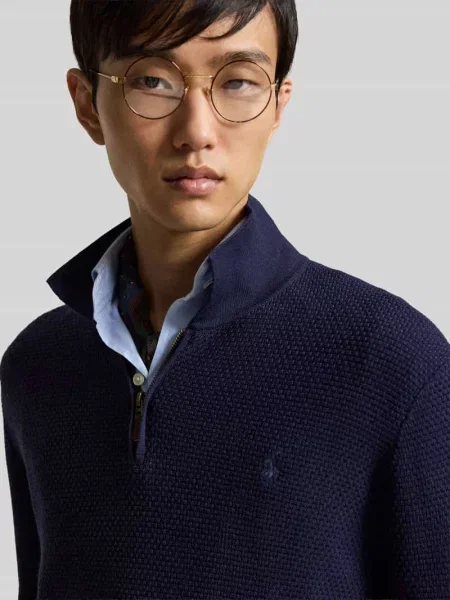 Sweter z wełny z kołnierzem zapinanym Polo Ralph Lauren granatowy