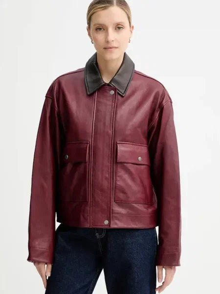 Rag & Bone geacă de piele de tranzitie oversize bordo