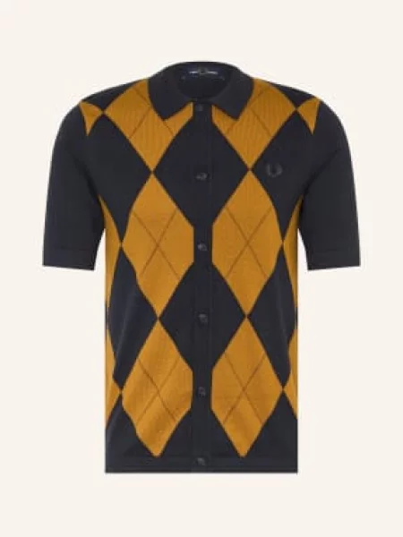 Fred Perry Pletená Košile Slim Fit tmavě / koňaková modrá