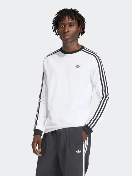 У смужку довгий лонгслів Adidas Originals білий