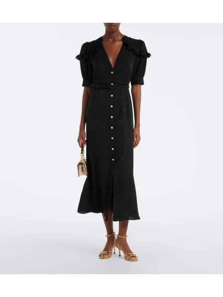 Cu centură rochie midi Alessandra Rich de mătase negru