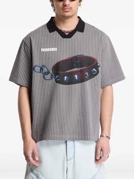 Tricou polo Pleasures cu imagine gri