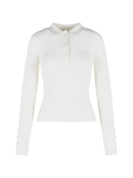 Tricou polo Courreges tricotate alb