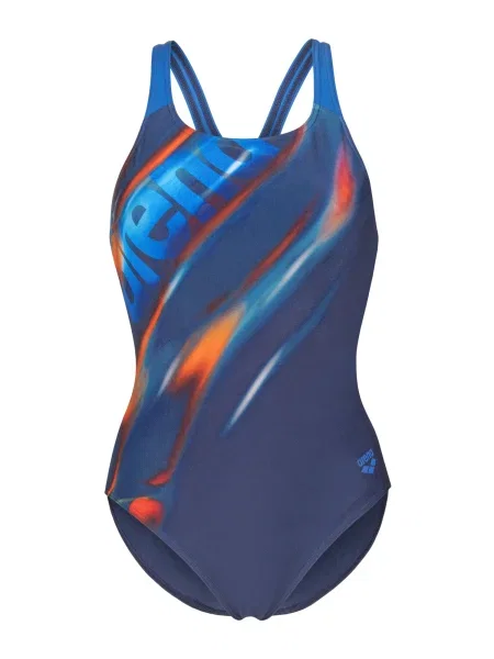 ARENA Costum de baie întreg Placement Swim Pro Back albastru / albastru marin / portocaliu alb