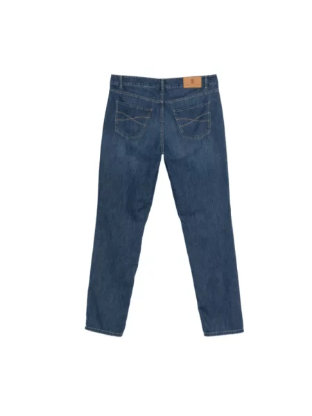Jeansy Brunello Cucinelli z logo niebieskie