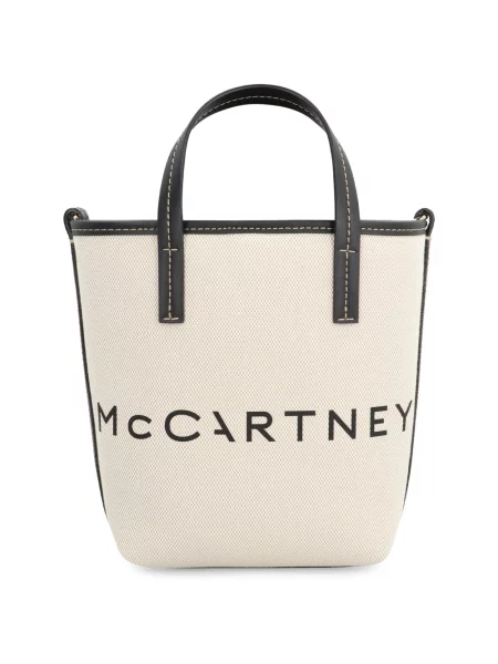 Mała torebka skórzana Stella Mccartney z nadrukiem płócienna beżowa