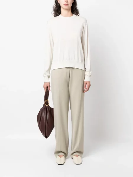 Briaunotas megztinis Jil Sander apvaliu kaklu balta