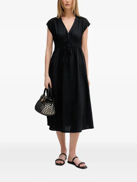 Rochie midi Benetton cu decolteu în V cu cordon negru