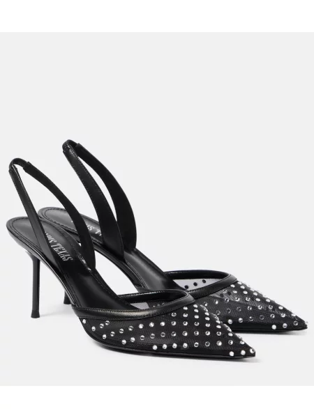 Pantofi cu toc Paris Texas plasă slingback negru