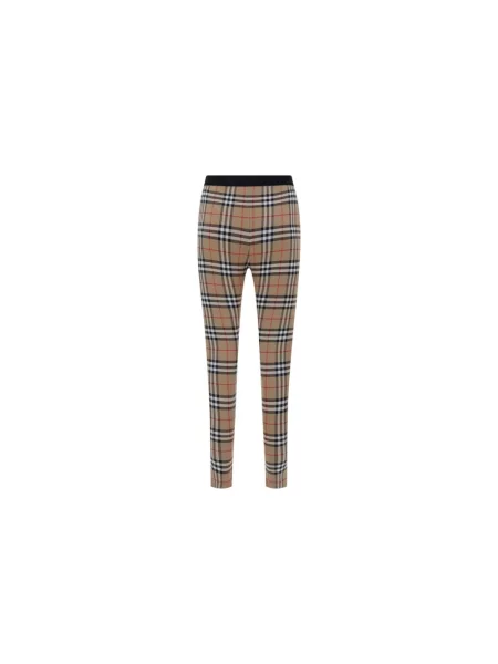 Spodnie Burberry w kratę z elastyczną talią brązowe