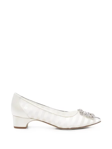 Pantofi cu toc Manolo Blahnik cu cataramă alb