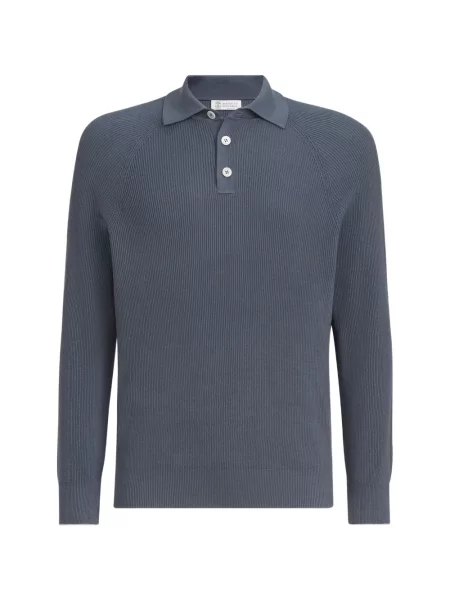 Tricou polo Brunello Cucinelli tricotate albastru