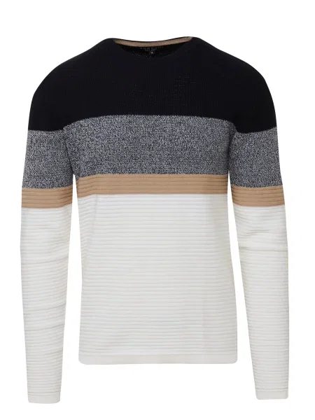 KOROSHI Pulóver teveszín / tengerészkék / melír / piszkosfehér szürke
