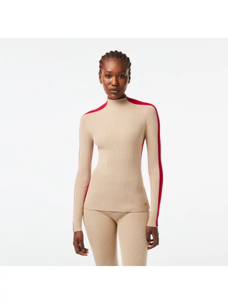 Lacoste Sweter Bezszwowy Z Kontrastowymi Paskami