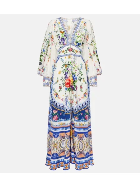 Rochie maxi Camilla de mătase cu imagine de costum