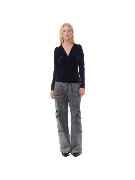 Welurowy top Ganni niebieski