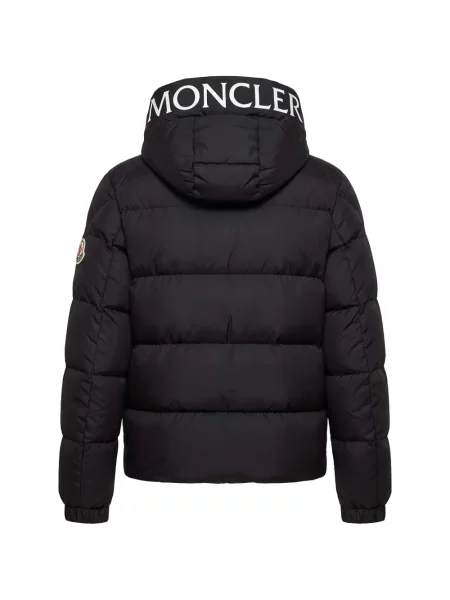 Geacă cu puf Moncler cu glugă cu imagine negru