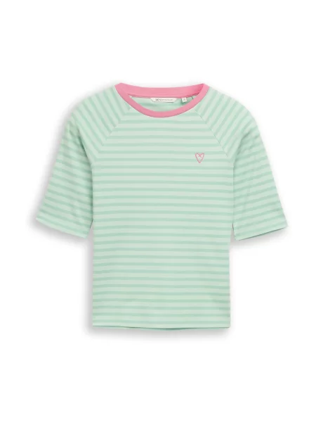 TOM TAILOR DENIM Tričko mátová / světle / světle růžová zelená