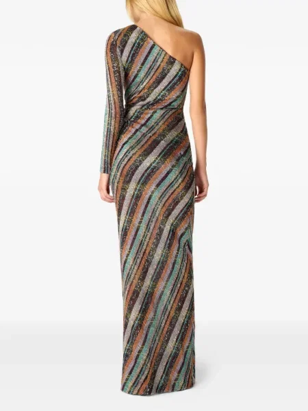 Rochie maxi Missoni cu dungi cu un umăr gol de costum maro