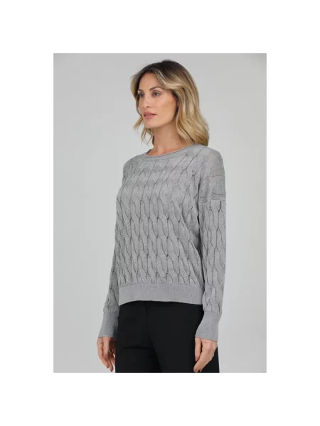 Długi sweter Alpha Studio z okrągłym dekoltem szary