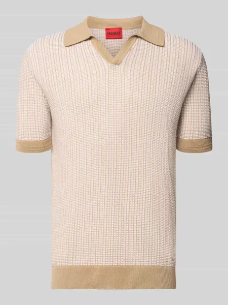 Hugo Dzianinowa Koszulka Polo Seeroy beige białe