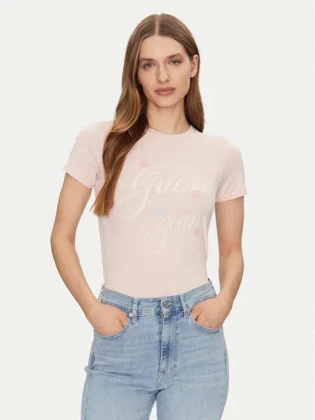 Тениска Guess Jeans розово бежово