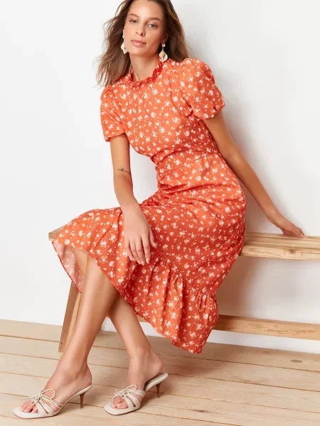 Trendyol Rochie roșu ruginiu alb