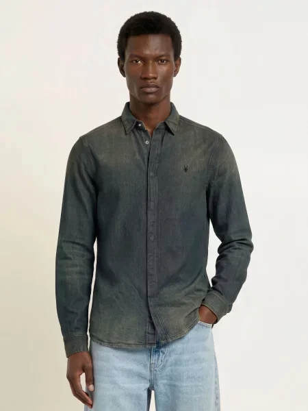 Allsaints Džínová Košile Gleason Extra Slim Fit tmavě šedá